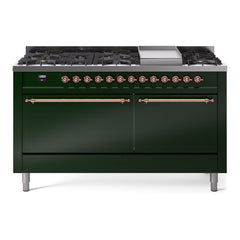 ILVE Nostalgie II 60 Inch Dual Fuel Range 9 Sealed Burners + Griddle, Solid Door - UP60FQNMP