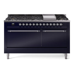 ILVE Nostalgie II 60 Inch Dual Fuel Range 9 Sealed Burners + Griddle, Solid Door - UP60FQNMP