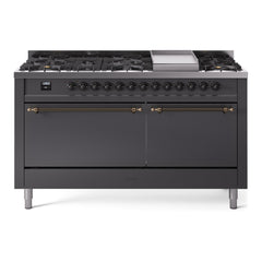 ILVE Nostalgie II 60 Inch Dual Fuel Range 9 Sealed Burners + Griddle, Solid Door - UP60FQNMP