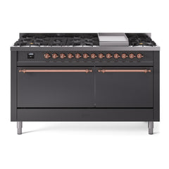 ILVE Nostalgie II 60 Inch Dual Fuel Range 9 Sealed Burners + Griddle, Solid Door - UP60FQNMP