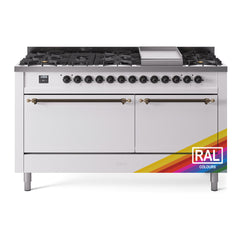 ILVE Nostalgie II 60 Inch Dual Fuel Range 9 Sealed Burners + Griddle, Solid Door - UP60FQNMP