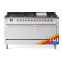ILVE Nostalgie II 60 Inch Dual Fuel Range 9 Sealed Burners + Griddle, Solid Door - UP60FQNMP
