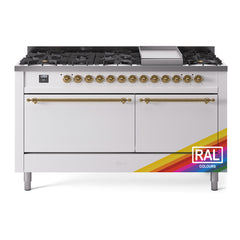 ILVE Nostalgie II 60 Inch Dual Fuel Range 9 Sealed Burners + Griddle, Solid Door - UP60FQNMP