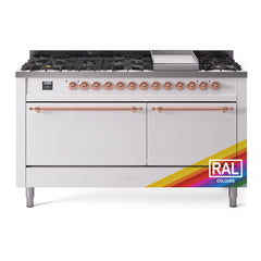 ILVE Nostalgie II 60 Inch Dual Fuel Range 9 Sealed Burners + Griddle, Solid Door - UP60FQNMP