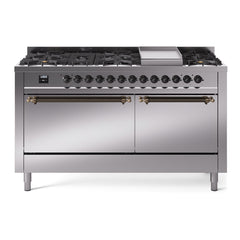 ILVE Nostalgie II 60 Inch Dual Fuel Range 9 Sealed Burners + Griddle, Solid Door - UP60FQNMP