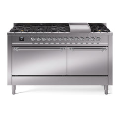 ILVE Nostalgie II 60 Inch Dual Fuel Range 9 Sealed Burners + Griddle, Solid Door - UP60FQNMP