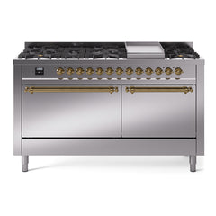 ILVE Nostalgie II 60 Inch Dual Fuel Range 9 Sealed Burners + Griddle, Solid Door - UP60FQNMP