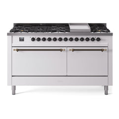 ILVE Nostalgie II 60 Inch Dual Fuel Range 9 Sealed Burners + Griddle, Solid Door - UP60FQNMP