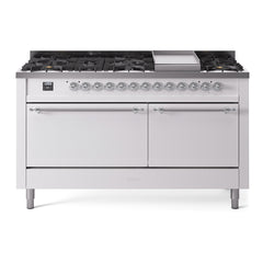 ILVE Nostalgie II 60 Inch Dual Fuel Range 9 Sealed Burners + Griddle, Solid Door - UP60FQNMP