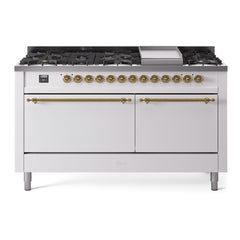 ILVE Nostalgie II 60 Inch Dual Fuel Range 9 Sealed Burners + Griddle, Solid Door - UP60FQNMP