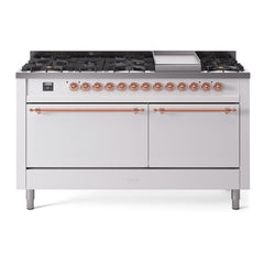 ILVE Nostalgie II 60 Inch Dual Fuel Range 9 Sealed Burners + Griddle, Solid Door - UP60FQNMP