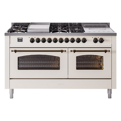 ILVE Nostalgie II 60 Inch Dual Fuel Range with 7 Sealed Burners, Griddle & French TopTriple Glass Door - UP60FSNMP