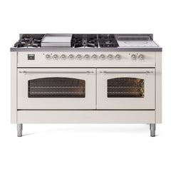 ILVE Nostalgie II 60 Inch Dual Fuel Range with 7 Sealed Burners, Griddle & French TopTriple Glass Door - UP60FSNMP