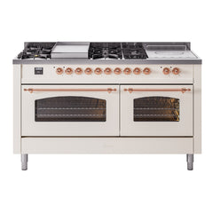 ILVE Nostalgie II 60 Inch Dual Fuel Range with 7 Sealed Burners, Griddle & French TopTriple Glass Door - UP60FSNMP