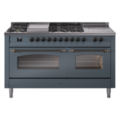 ILVE Nostalgie II 60 Inch Dual Fuel Range with 7 Sealed Burners, Griddle & French TopTriple Glass Door - UP60FSNMP