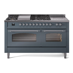 ILVE Nostalgie II 60 Inch Dual Fuel Range with 7 Sealed Burners, Griddle & French TopTriple Glass Door - UP60FSNMP