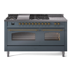 ILVE Nostalgie II 60 Inch Dual Fuel Range with 7 Sealed Burners, Griddle & French TopTriple Glass Door - UP60FSNMP