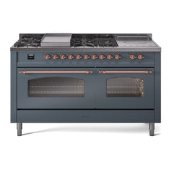 ILVE Nostalgie II 60 Inch Dual Fuel Range with 7 Sealed Burners, Griddle & French TopTriple Glass Door - UP60FSNMP