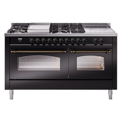 ILVE Nostalgie II 60 Inch Dual Fuel Range with 7 Sealed Burners, Griddle & French TopTriple Glass Door - UP60FSNMP