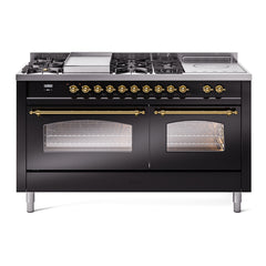 ILVE Nostalgie II 60 Inch Dual Fuel Range with 7 Sealed Burners, Griddle & French TopTriple Glass Door - UP60FSNMP