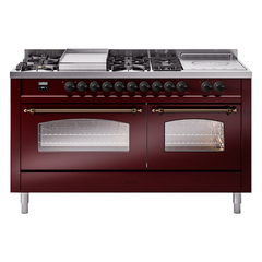 ILVE Nostalgie II 60 Inch Dual Fuel Range with 7 Sealed Burners, Griddle & French TopTriple Glass Door - UP60FSNMP