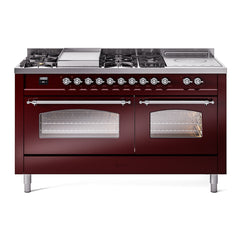 ILVE Nostalgie II 60 Inch Dual Fuel Range with 7 Sealed Burners, Griddle & French TopTriple Glass Door - UP60FSNMP