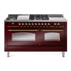 ILVE Nostalgie II 60 Inch Dual Fuel Range with 7 Sealed Burners, Griddle & French TopTriple Glass Door - UP60FSNMP