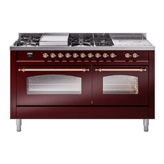ILVE Nostalgie II 60 Inch Dual Fuel Range with 7 Sealed Burners, Griddle & French TopTriple Glass Door - UP60FSNMP