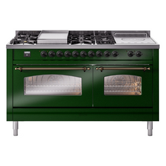 ILVE Nostalgie II 60 Inch Dual Fuel Range with 7 Sealed Burners, Griddle & French TopTriple Glass Door - UP60FSNMP