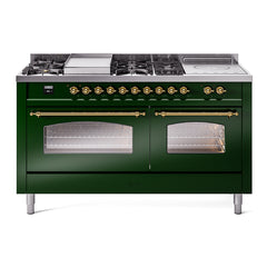 ILVE Nostalgie II 60 Inch Dual Fuel Range with 7 Sealed Burners, Griddle & French TopTriple Glass Door - UP60FSNMP