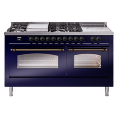 ILVE Nostalgie II 60 Inch Dual Fuel Range with 7 Sealed Burners, Griddle & French TopTriple Glass Door - UP60FSNMP
