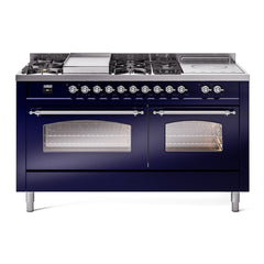 ILVE Nostalgie II 60 Inch Dual Fuel Range with 7 Sealed Burners, Griddle & French TopTriple Glass Door - UP60FSNMP