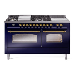 ILVE Nostalgie II 60 Inch Dual Fuel Range with 7 Sealed Burners, Griddle & French TopTriple Glass Door - UP60FSNMP