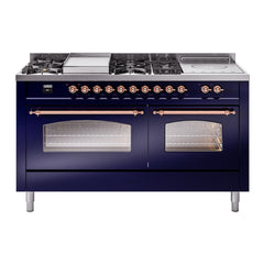 ILVE Nostalgie II 60 Inch Dual Fuel Range with 7 Sealed Burners, Griddle & French TopTriple Glass Door - UP60FSNMP