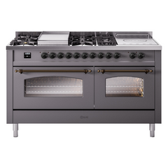 ILVE Nostalgie II 60 Inch Dual Fuel Range with 7 Sealed Burners, Griddle & French TopTriple Glass Door - UP60FSNMP