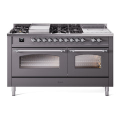 ILVE Nostalgie II 60 Inch Dual Fuel Range with 7 Sealed Burners, Griddle & French TopTriple Glass Door - UP60FSNMP