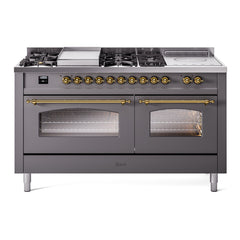 ILVE Nostalgie II 60 Inch Dual Fuel Range with 7 Sealed Burners, Griddle & French TopTriple Glass Door - UP60FSNMP