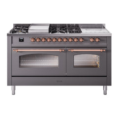 ILVE Nostalgie II 60 Inch Dual Fuel Range with 7 Sealed Burners, Griddle & French TopTriple Glass Door - UP60FSNMP