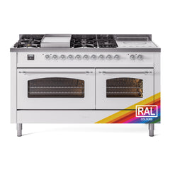 ILVE Nostalgie II 60 Inch Dual Fuel Range with 7 Sealed Burners, Griddle & French TopTriple Glass Door - UP60FSNMP
