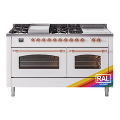 ILVE Nostalgie II 60 Inch Dual Fuel Range with 7 Sealed Burners, Griddle & French TopTriple Glass Door - UP60FSNMP