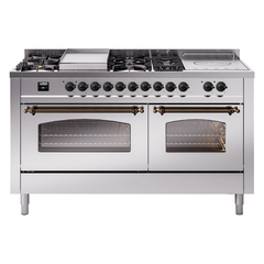 ILVE Nostalgie II 60 Inch Dual Fuel Range with 7 Sealed Burners, Griddle & French TopTriple Glass Door - UP60FSNMP