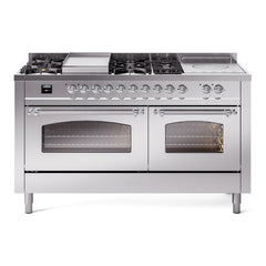 ILVE Nostalgie II 60 Inch Dual Fuel Range with 7 Sealed Burners, Griddle & French TopTriple Glass Door - UP60FSNMP
