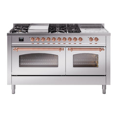 ILVE Nostalgie II 60 Inch Dual Fuel Range with 7 Sealed Burners, Griddle & French TopTriple Glass Door - UP60FSNMP