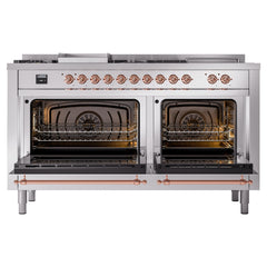 ILVE Nostalgie II 60 Inch Dual Fuel Range with 7 Sealed Burners, Griddle & French TopTriple Glass Door - UP60FSNMP
