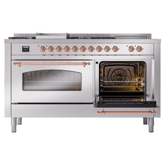 ILVE Nostalgie II 60 Inch Dual Fuel Range with 7 Sealed Burners, Griddle & French TopTriple Glass Door - UP60FSNMP