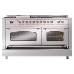 ILVE Nostalgie II 60 Inch Dual Fuel Range with 7 Sealed Burners, Griddle & French TopTriple Glass Door - UP60FSNMP