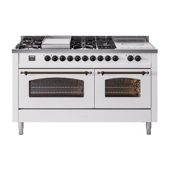ILVE Nostalgie II 60 Inch Dual Fuel Range with 7 Sealed Burners, Griddle & French TopTriple Glass Door - UP60FSNMP