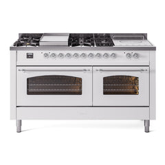 ILVE Nostalgie II 60 Inch Dual Fuel Range with 7 Sealed Burners, Griddle & French TopTriple Glass Door - UP60FSNMP