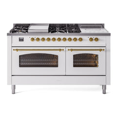ILVE Nostalgie II 60 Inch Dual Fuel Range with 7 Sealed Burners, Griddle & French TopTriple Glass Door - UP60FSNMP