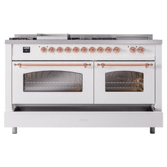 ILVE Nostalgie II 60 Inch Dual Fuel Range with 7 Sealed Burners, Griddle & French TopTriple Glass Door - UP60FSNMP